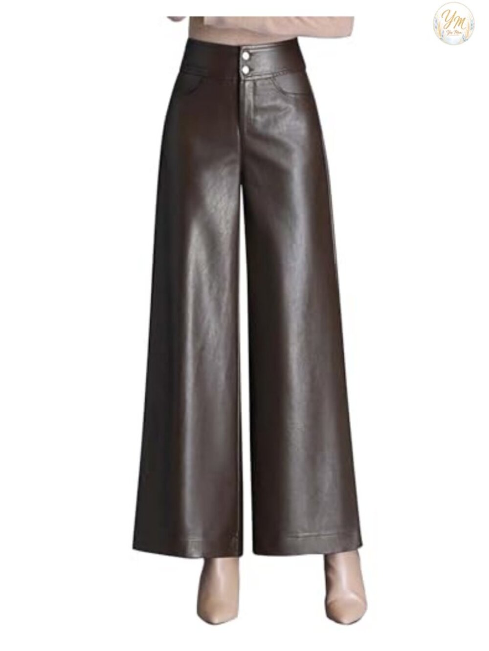 High Waist Wide Leg PU Faux Leather Cropped Pants Culottes